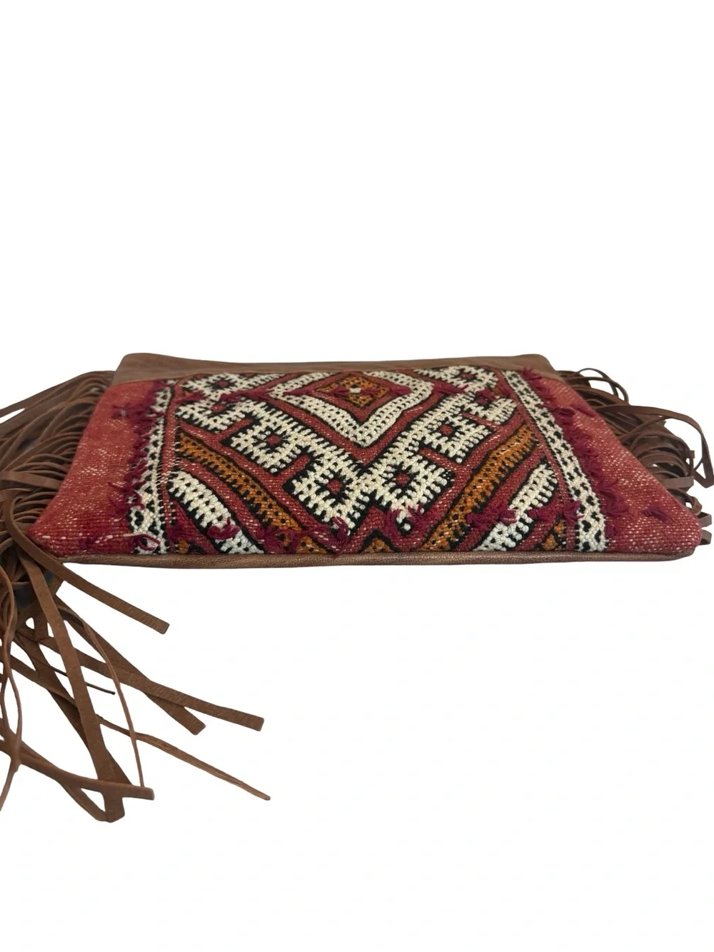 Gift From Morocco Brown Faux Leather Clutch Bag Purse Fringe Handbag Vegan